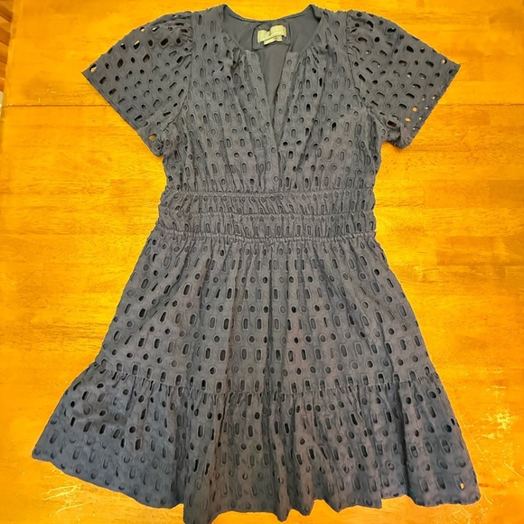 Anthropologie Somerset Navy Blue Eyelet Dress L - Picture 2 of 8
